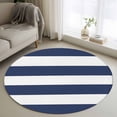 thumbnail image 1 of Navy Blue Stripe Round Living Room Rugs 4 ft, Simple Style Striped Blue and White Washable Area Rug with Non-Slip Sturdy Edge Binding Round Carpet for Entryway Kitchen Bedroom Bathroom, 1 of 9
