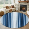 thumbnail image 1 of Navy Blue Stripe Round Rugs 5ft, Modern Blue Ombre Vertical Striped Non Slip Washable Rug Runner, Low Pile Indoor Floor Carpet Mat Bathroom Rugs for Living Room, Bedroom, Kids Room, 1 of 9