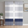thumbnail image 1 of Navy Blue Stripe Semi Sheer Curtains 63 Inch Length 2 Panels Set, Modern Rustic Horizontal Blue Striped Sheer Kitchen Curtain Privacy Voile Window Curtain for Living Room Bedroom Rod Pocket Drapes, 1 of 7
