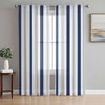 thumbnail image 1 of Navy Blue Stripe Semi Sheer Curtains 72 Inch Length 2 Panels Set, Geometric Grey White Vertical Striped Sheer Kitchen Curtain Privacy Voile Window Curtain for Living Room Bedroom Rod Pocket Drapes, 1 of 7