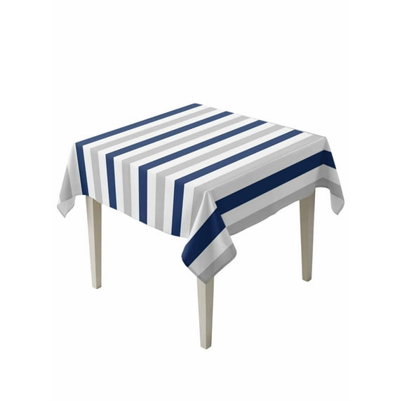 Navy Blue Stripe Table Cloth, Geometric Grey White Vertical Striped Waterproof Tablecloth for Square Tables, Reusable Washable Fabric Table Cover for Restaurant Kitchen Dining Tables 54"x54"