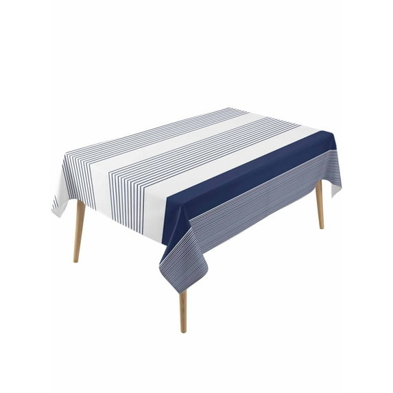 Navy Blue Stripe Table Cloth, Modern Rustic Horizontal Blue Striped Waterproof Tablecloth for Rectangle Tables, Reusable Washable Fabric Table Cover for Restaurant Kitchen Dining Tables 54"x108"