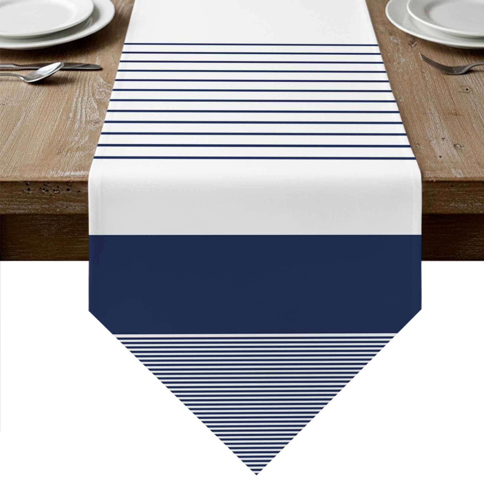 Navy Blue Stripe Table Runner Linen Burlap Table Runner 72 Inches Long ...