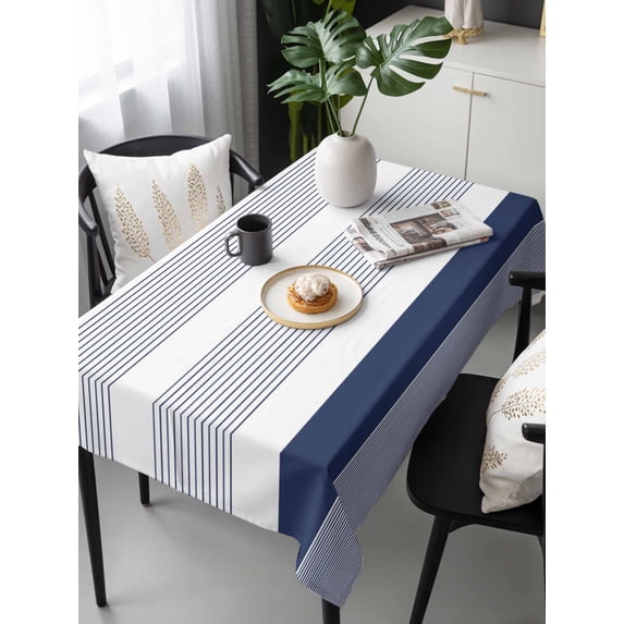 Navy Blue Stripe Tablecloth Rectangle Table Cloth 60x120, Waterproof Tablecloth Outdoor Table Cloth, Modern Rustic Horizontal Blue Striped Washable Table Cover for Kitchen Dinning Party