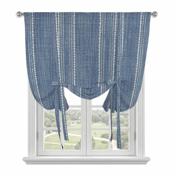 Navy Blue Stripe Tie Up Curtains for Windows, Balloon Window Shades, Farmhouse Vintage Minimalist Geometric Kitchen Window Treatments Roll Up Curtain for Basement/Nursery 52"x45"