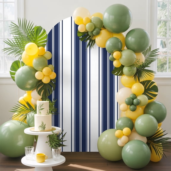 Navy Blue Striped Arch Backdrop Cover, 4FT, Vertical Stripe Modern Minimalist Spandex Arch Covers Double-Sided Backdrop for Wedding Birthday Party Photo Background Decoration