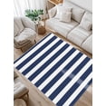 thumbnail image 1 of Navy Blue Striped Area Rug for Bedroom 2.7x5 Ft White Striped Geometric Super Soft fuzzy Throw Rug Non-Slip Fluffy Plush Indoor Floor Carpet for Living Room Nursery Home Decor, 1 of 8
