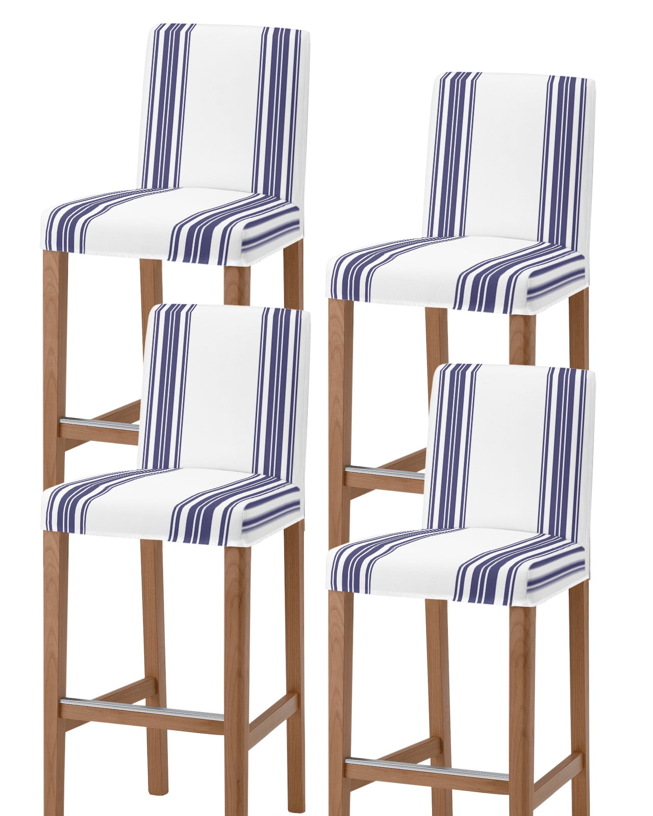 Navy Blue Striped Bar Stool Covers Set of 4, Modern White Striped ...