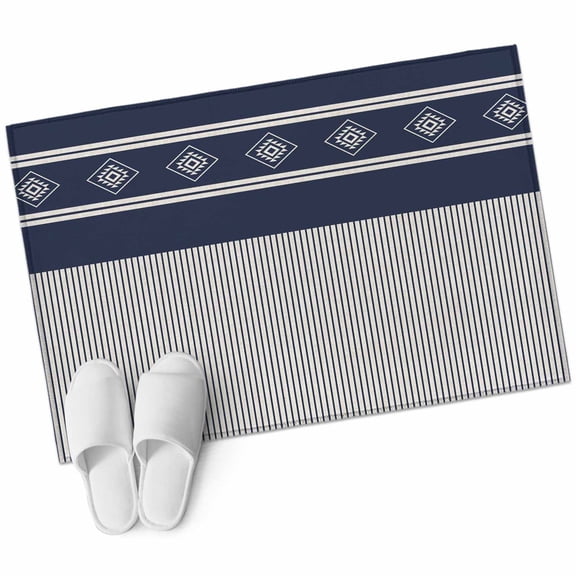 Navy Blue Striped Bathroom Rug Washable 2x3 Entryway Rug Non Slip Contemporary Geometric Art Rustic Front Door Mat Low Pile Indoor Doormat Throw Floor Carpet for Kitchen Bedroom Entrance