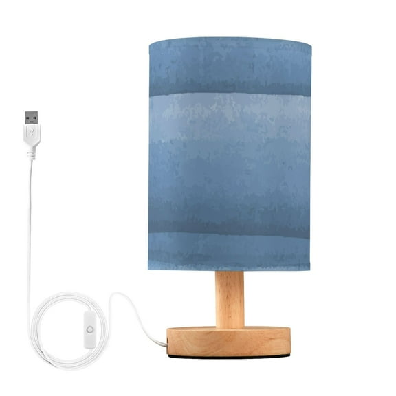 Navy Blue Striped Bedside Table Lamp LED Warm Lights with USB Charging Port Retro Cylinder Desk Lamps