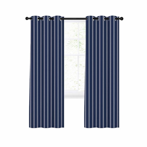 Navy Blue Striped Blackout Curtains 39 Inches Long for Bedroom, Navy Blue White Farmhouse Stripes Thermal Insulated Room Darkening Black Out Window Curtain Panels Grommet Drapes for Living Room