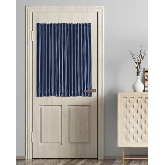 Navy Blue Striped Blackout Door Curtains for French, Glass,Front, Back, Patio Door, Navy Blue White Farmhouse Stripes Thermal Insulated Rod Pocket Window Curtain Drapes With Tiebacks 54"x40"