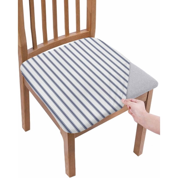Navy Blue Striped Chair Seat Covers for Dining Room Stretch Chair Seat Covers Set of 2, Navy Blue White Stripes Farmhouse Chair Seat Protector Cushion Slipcovers for Kitchen Restaurant Office