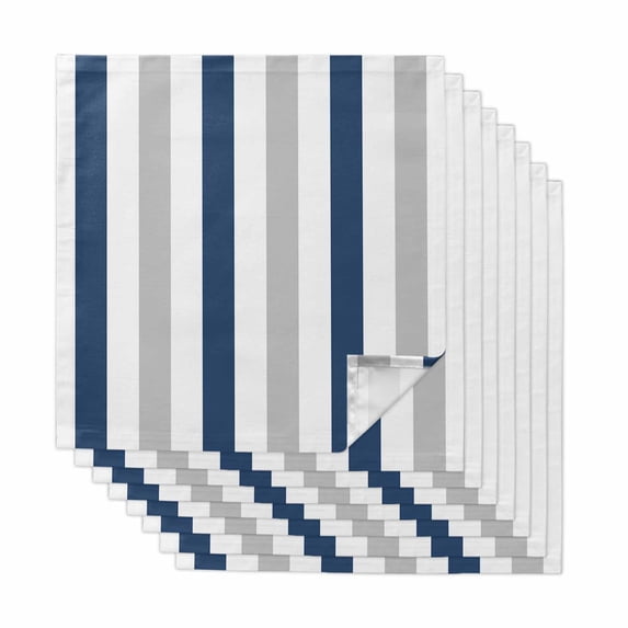 Navy Blue Striped Cloth Napkins, Geometric Grey White Vertical Stripes Washable and Reusable Dinner Napkins Set of 8, Table Napkin for Kitchen Party Birthday Wedding Hotel Housewarming 20"x20"