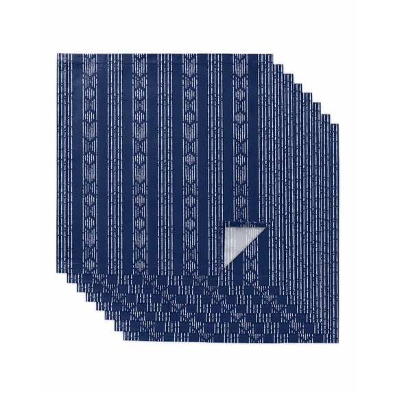 Navy Blue Striped Cloth Napkins Set of 8 Reusable Dinner Napkins, Modern Abstract Art Geometric Stripes Cocktail Napkin Washable Table Napkins for Wedding/Holiday Party/Baby Shower 20"x20"