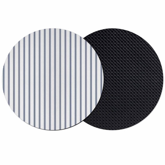 Navy Blue Striped Coasters Set of 2, Navy Blue White Stripes Farmhouse Absorbent Coasters for Drinks, Coaster for Bar Office Dining Coffee Table Accessories Decor, Non Slip Round Desk Coaster