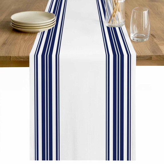 Navy Blue Striped Cotton Linen Rectangle Table Runners 13"x70", Modern Farmhouse Stripes Coffee Table Runner Dresser Scarves Luxury Table Runners for Wedding Party Banquet Dinner Decor