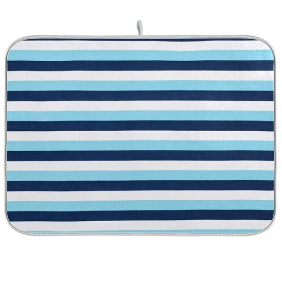 Navy Blue Striped Dish Drying Mat Microfiber Kitchen Mats Large Counter Absorbent Dish Pad Drainer Rack 16"x18"