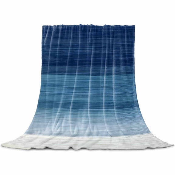 Navy Blue Striped Flannel Blanket for Bed, Modern Abstract Art Farmhouse Stripe Soft Cozy Warm Couch Throw Blanket, Lightweight Fluffy Plush Bedding Blankets for Sofa Decor All Season 50"x60"