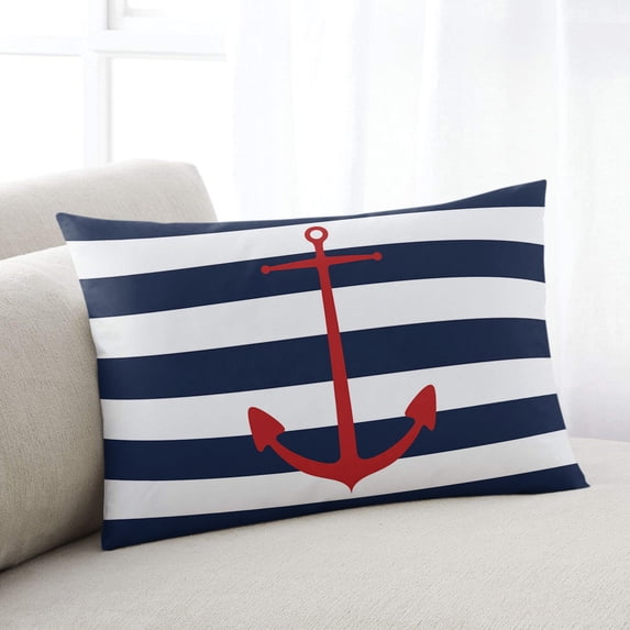 Navy Blue Striped King Size Pillow Cover,Pillowcase Protectors with Zipper,Breathable Decorative Throw Pillow Case Cover,Red Beach Nautical Anchor Ocean Coastal Pillow Shams for Couch Sofa 20x36Inch