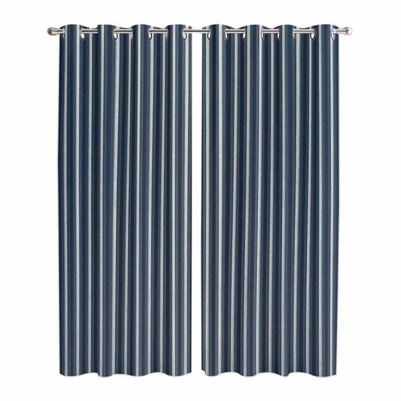 Navy Blue Striped Kitchen Curtains 84 Inch Length, Modern Abstract Art Aesthetics Grommet Top Bedroom Living Room Curtains, Light Filtering Cafe Curtain Drapes 2 Panels Set 84''x84''