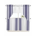 thumbnail image 1 of Navy Blue Striped Kitchen Curtains Swag Valance and Tier Curtains Set 24 Inch Length, Modern White Striped Abstract Art Aesthetics Rod Pocket Drape Panels Pair Swag Curtains for Bathroom/Cafe/Window, 1 of 6