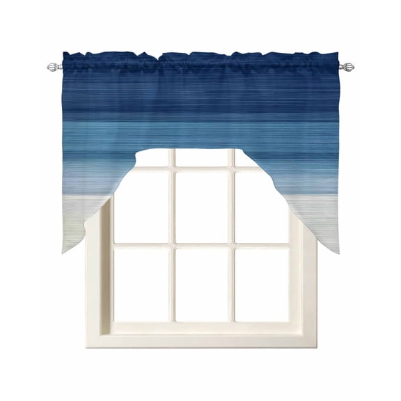 Navy Blue Striped Kitchen Curtains Swag Valance for Windows/Bathroom/Cafe, Modern Abstract Art Farmhouse Stripe Rod Pocket Drape Panel Swag Curtain Valance for Bedroom/Living Room 55''x36''