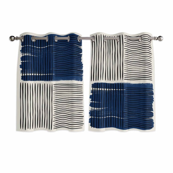 Navy Blue Striped Kitchen Curtains Window Panels, Farmhouse Stripes Modern Abstract Art Insulated Window Treatment Curtain, Grommet Curtains for Bedroom/Living Room/Bathroom, 2 Piece 42"Wx54"L