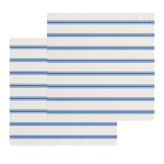 Navy Blue Striped Kitchen Dish Towels for Drying Dishes Set of 2, Rustic Blue Stripe Modern Art Beige Waffle Weave Microfiber Hand Tea Bathroom Towels Quick Dry & Absorbent Towel 12x12