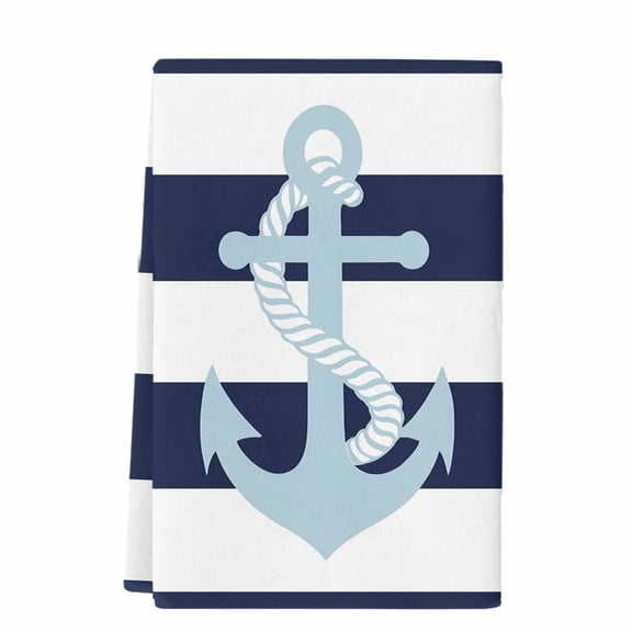 Navy Blue Striped Kitchen Towels Set of 1, Absorbent Microfiber Dish Tea Towels with Hanging Loop, Blue Anchor Nautical Farmhouse Resuable Hand Towel for Home Kitchen Cooking Cleaning 18"x28"