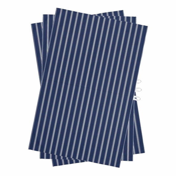 Navy Blue Striped Kitchen Towels Set of 3, Water Absorbent Dish Towel, Navy Blue White Farmhouse Stripes Decorative Hand Towels - Quick Drying Cloth for Cooking Baking, 18x28 Inch