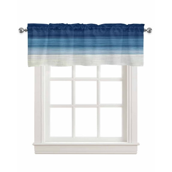 Navy Blue Striped Kitchen Valances for Windows Farmhouse Linen Window Valance Curtain for Living Room Window Treatment Modern Abstract Art Farmhouse Stripe Valance Rod Pocket Topper, 54 x 18 Inch