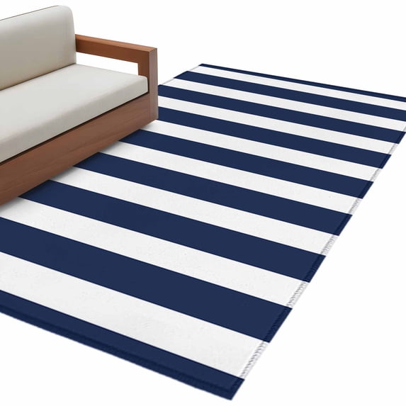 Navy Blue Striped Large Area Rugs for Bedroom Living Room, Soft Non Slip Carpet Bedside Rug, Modern Farmhouse Blue White Stripes Rectangular Floor Cover Kitchen Accent Rug 4'x6' for Office