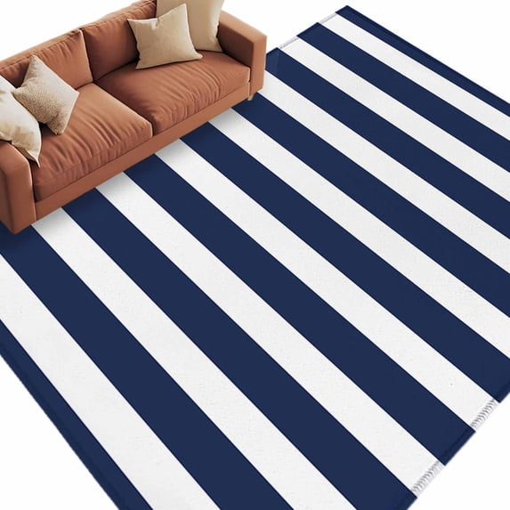 Navy Blue Striped Large Area Rugs for Bedroom Living Room, Soft Non Slip Carpet Bedside Rug, Modern Farmhouse Blue White Stripes Rectangular Floor Cover Kitchen Accent Rug 6'x9' for Office