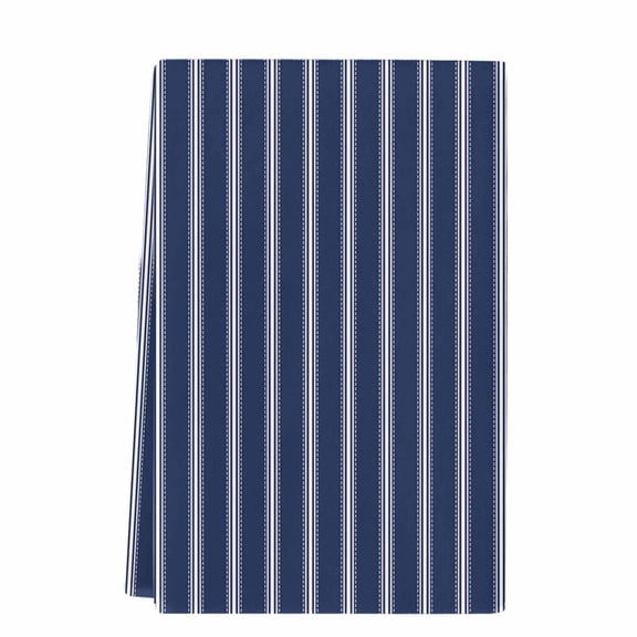 Navy Blue Striped Microfiber Kitchen Towel, Navy Blue White Farmhouse Stripes Soft Absorbent Dish Towels, Quick Drying Washable Dishcloths for Kitchen Cleaning, Drying Dishes, 18x28 Inches