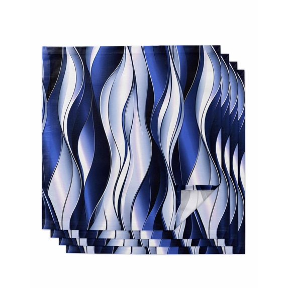 Navy Blue Striped Ombre Cloth Napkins Set of 4 Reusable Dinner Napkins, Modern Blue Moire Geometric Cocktail Napkin Washable Table Napkins for Wedding/Holiday Party/Baby Shower 20"x20"