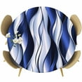 thumbnail image 1 of Navy Blue Striped Ombre Round Tablecloth, Fitted Table Cover with Elastic for 55"-60" Round Tables, Modern Blue Moire Geometric Table Cloth Outdoor Indoor Dinning Party Waterproof Tablecloths, 1 of 7