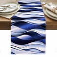 thumbnail image 1 of Navy Blue Striped Ombre Table Runner - 36 Inch Long, Kitchen Dining Table Runner Dresser Scarves, Modern Blue Moire Geometric Farmhouse Decor for Coffee Tables Wedding Party Banquet, 1 of 8