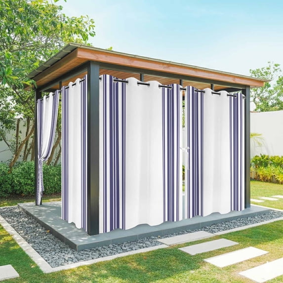 Navy Blue Striped Outdoor Curtains for Patio Waterproof,Windproof Privacy Curtains with Weighted Bottom,Modern White Striped Abstract Art Aesthetics Outside Drapes for Picnic Garage 54"x84" 1 Panel