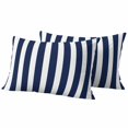 thumbnail image 1 of Navy Blue Striped Outdoor Pillow Covers, Waterproof Decorative Throw Pillowcases Set of 2, Modern Farmhouse Blue White Stripes Couch Cushion Cases with Zipper for Outside Patio Garden Sofa 20"x12", 1 of 9