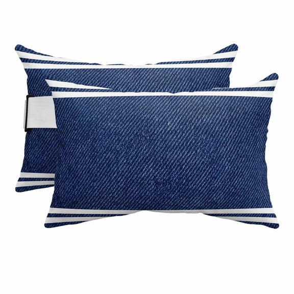 Navy Blue Striped Outdoor Pillows for Chaise Lounge Chair Beach Headrest Pillow Set of 2 Waterproof Lumbar Pillows with Insert&Adjustable Strap Modern Art Farmhouse Stripes Pool Pillow 11"x16"