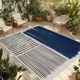 thumbnail image 1 of Navy Blue Striped Outdoor Rug for Patio/Deck/Porch, Non-Slip Large Area Rug 3 x 5 Ft, Farmhouse Stripes Modern Abstract Art Indoor Outdoor Rugs Washable Area Rugs, Camping Rug Carpet Runner, 1 of 8