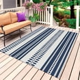 thumbnail image 1 of Navy Blue Striped Outdoor Rug for Patio/Deck/Porch, Non-Slip Large Area Rug 5 x 8 Ft, Farmhouse Geometric Stripe Indoor Outdoor Rugs Washable Area Rugs, Reversible Camping Rug Carpet Runner, 1 of 8