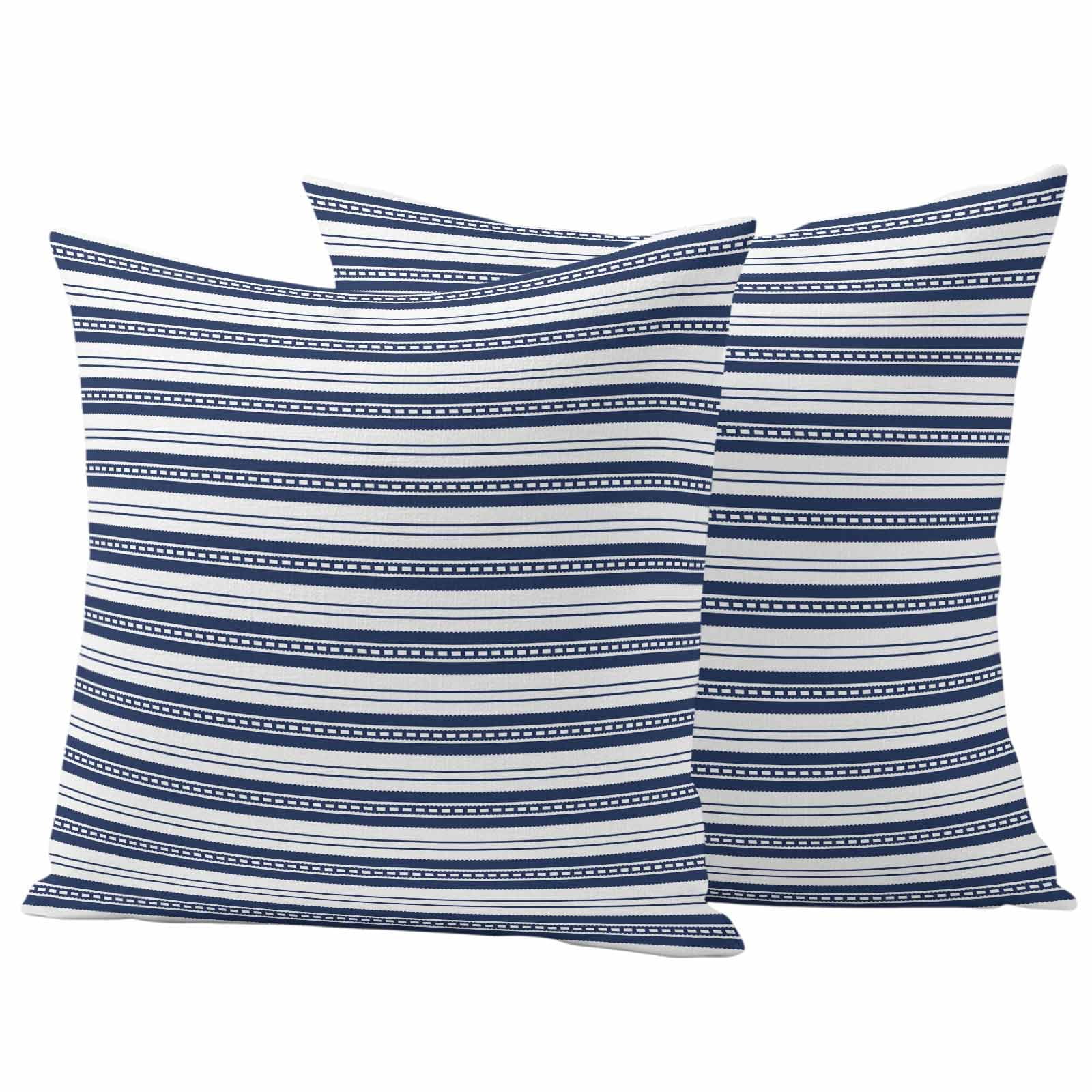 Navy Blue Striped Outdoor Waterproof Pillow Covers, Farmhouse Striped Geometric Art Decorative Square Throw Pillowcase Sofa Cushion Sham for Patio/Couch/Chair, 16"x16" 2 Pack