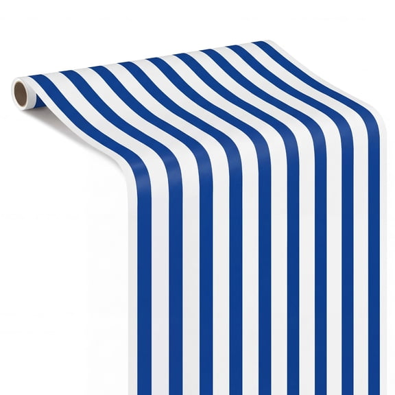Navy Blue Striped Paper Table Runner Roll 50' Long X 16" Wide