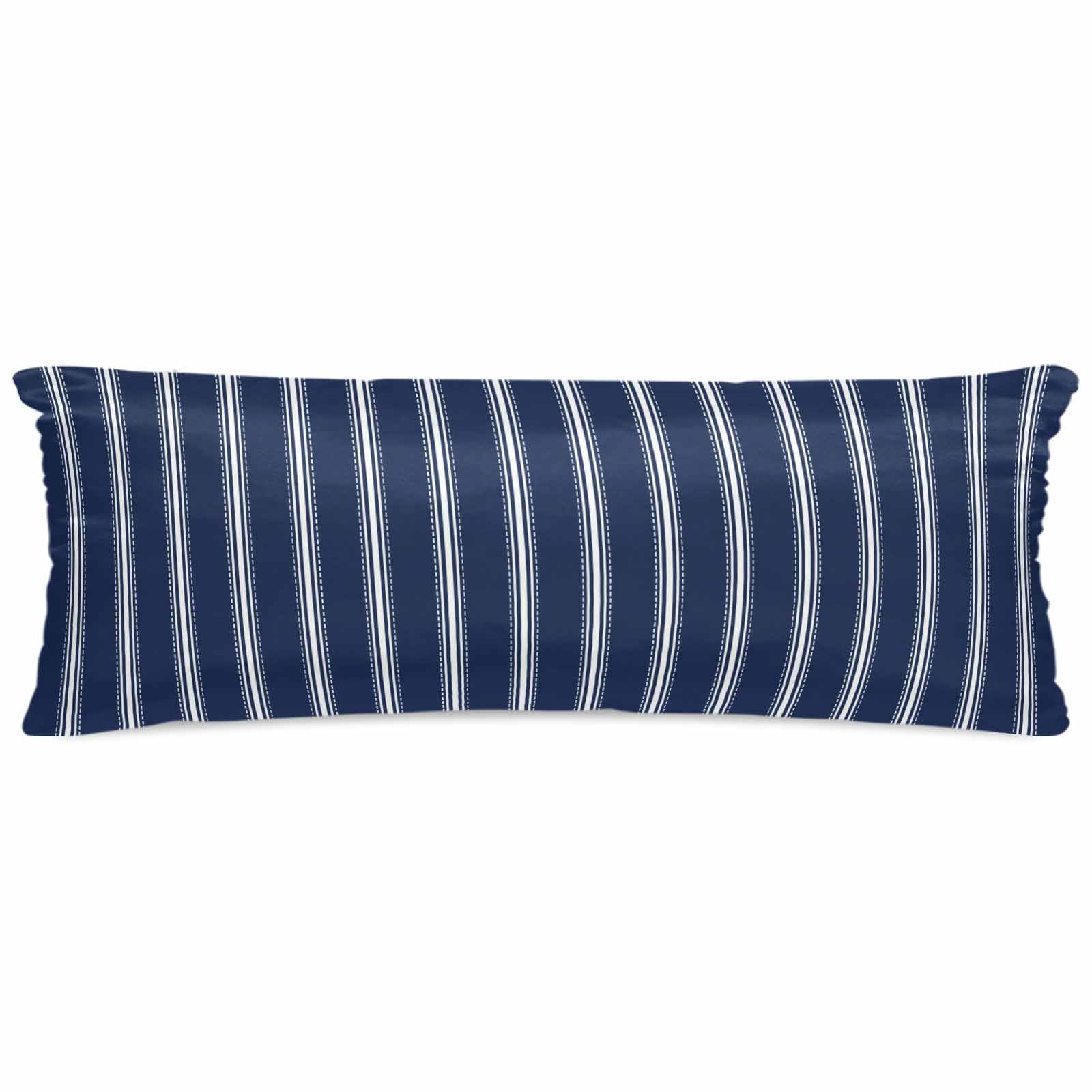 Navy Blue Striped Pillow Cases Body Size, Smooth Satin Pillowcase for Hair and Skin, Navy Blue White Farmhouse Stripes Decorative Cooling Bed Pillow Covers with Zipper, 20x54 Inches