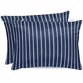 thumbnail image 1 of Navy Blue Striped Pillow Cases King Size Set of 2, Smooth Satin Pillowcase for Hair and Skin, Navy Blue White Farmhouse Stripes Decorative Cooling Bed Pillow Covers with Zipper, 20x36 Inches, 1 of 5