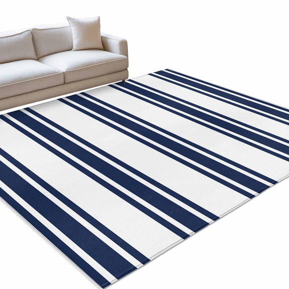 Navy Blue Striped Rectangle Rug 2.7'x5' Modern Farmhouse Stripes Rustic Washable Area Rugs for Living Room Bedroom Entryway Non Slip&nbsp; Entrance Door Mat Indoor Floor Carpet