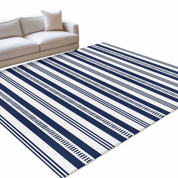 Navy Blue Striped Rectangle Rug 3'x5' Modern Farmhouse Stripes Rustic Geometric Washable Area Rugs for Living Room Bedroom Entryway Non Slip&nbsp; Entrance Door Mat Indoor Floor Carpet