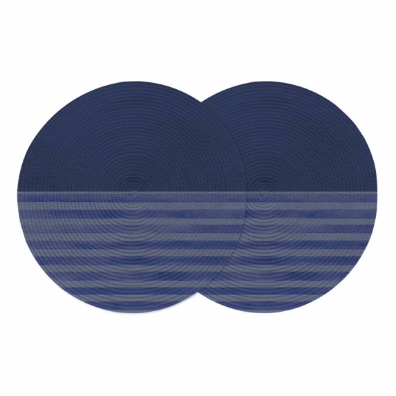 Navy Blue Striped Round 13 Inch Placemats Set of 2, Vintage Stripes Ombre HeatResistant Non Slip Place Mats for Dining Table, Wipeable Braided Kitchen Table Mats for Housewarming